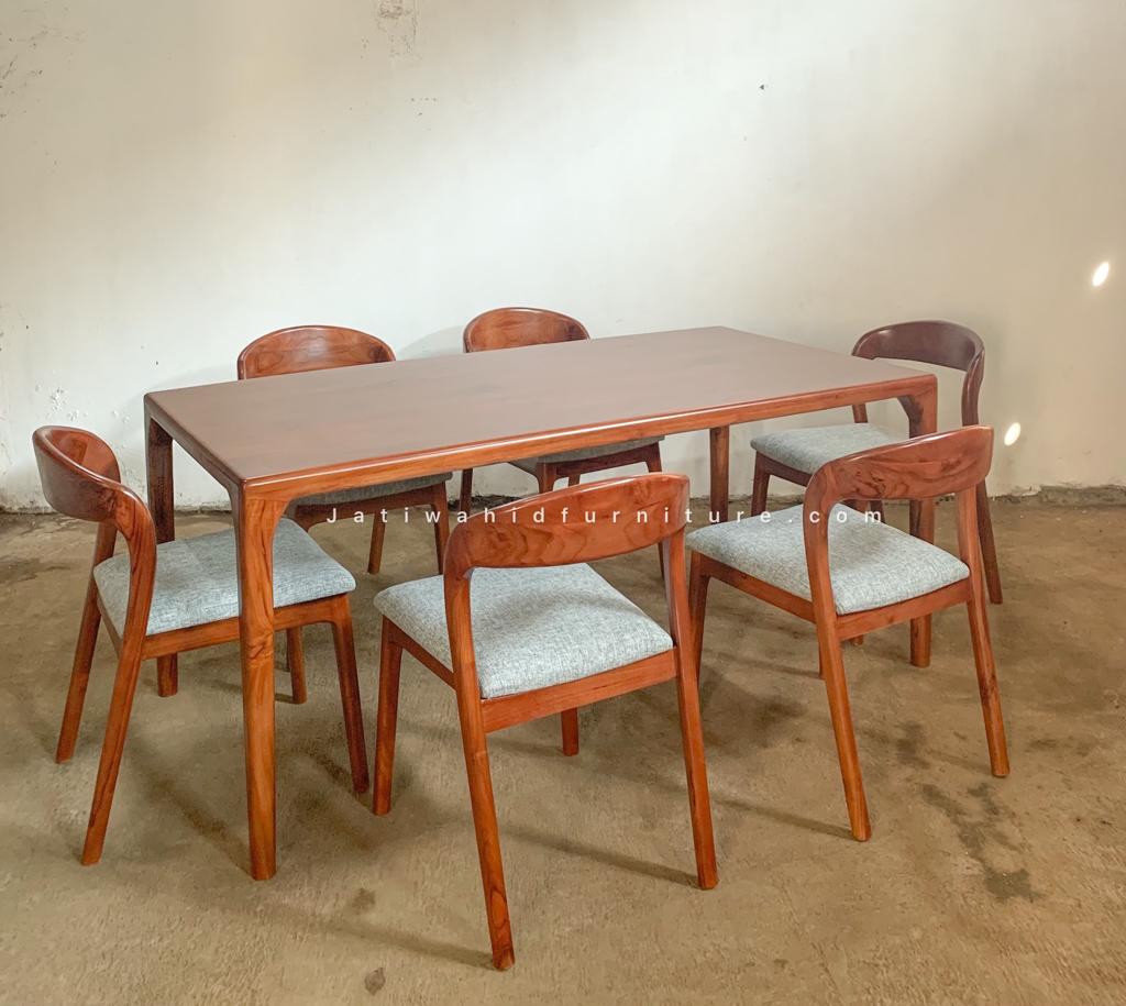 Set Meja Makan Minimalis Armless — furnitur jati custom Jati Wahid Furniture