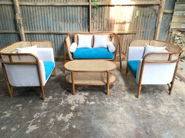 Set Sofa Retro Jati Kombinasi Rotan