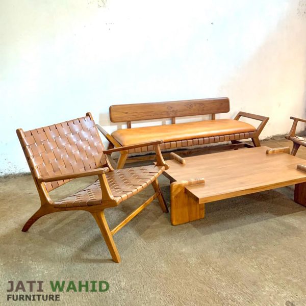 Set kursi tamu kombinasi kulit